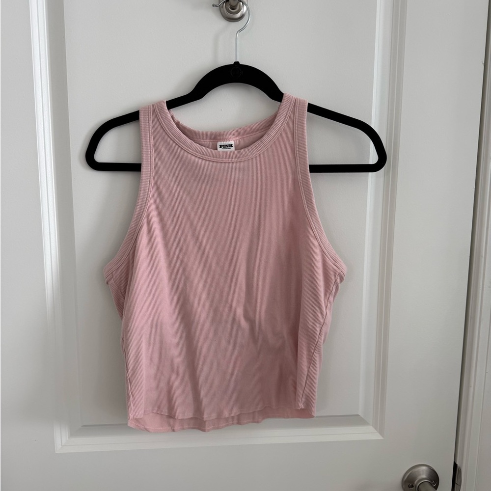 PINK crop tank top with built in bra - XL